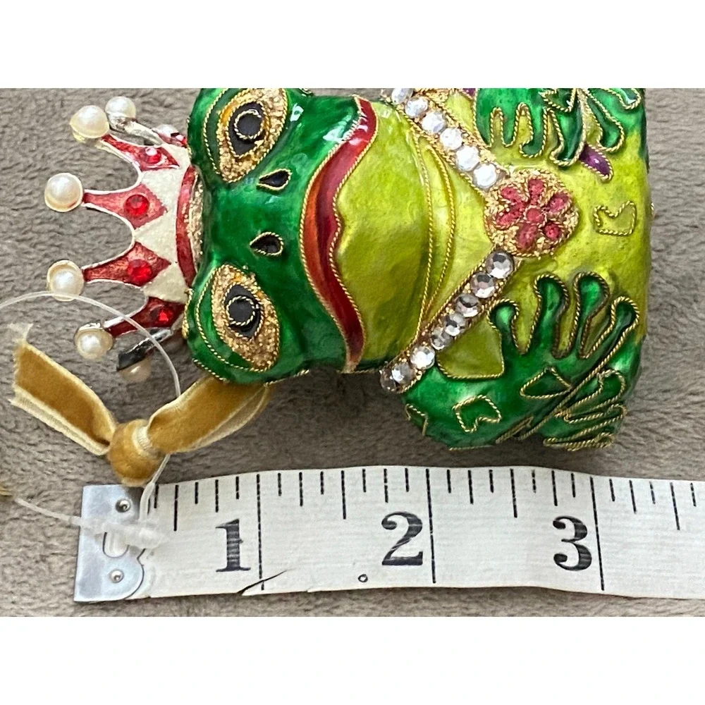 CLOISONNE Green FROG PRINCE Christmas Ornament by Dillards Trimmings NWT